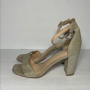 Michael by Michael Shannon Stella Open Square Toe Block Heel Sandals Silver 9